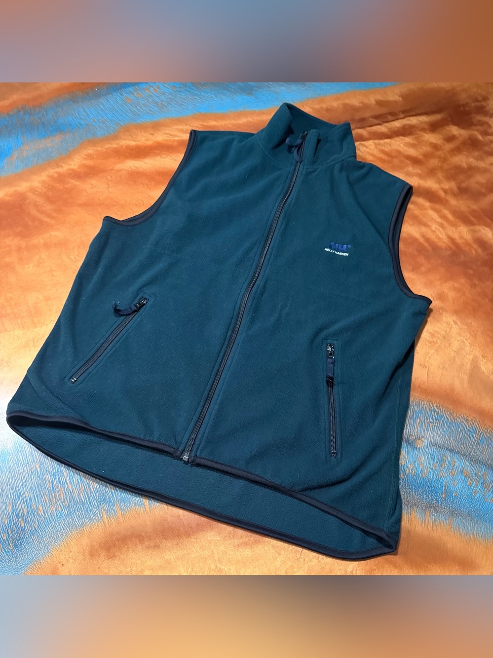 Vinatge Helly Hansen Dark Teal Green fleece vest large full zip